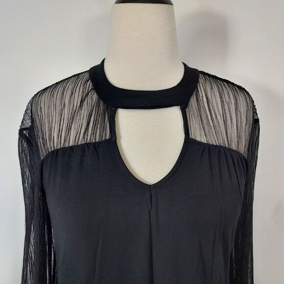 Maurices Womens Whimsigoth Shirt Top Size Medium Sheer Black Lace Long Sleeve - Picture 3 of 12